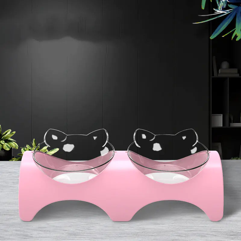 Cat Ears Double Bowl with Automatic Water Dispenser