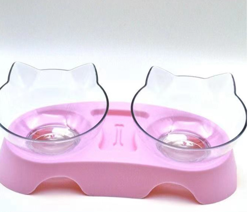 Cat Ears Double Bowl with Automatic Water Dispenser