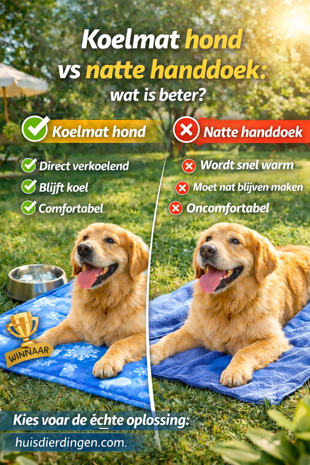 vergelijking koelmat hond en natte handdoek voor verkoeling
