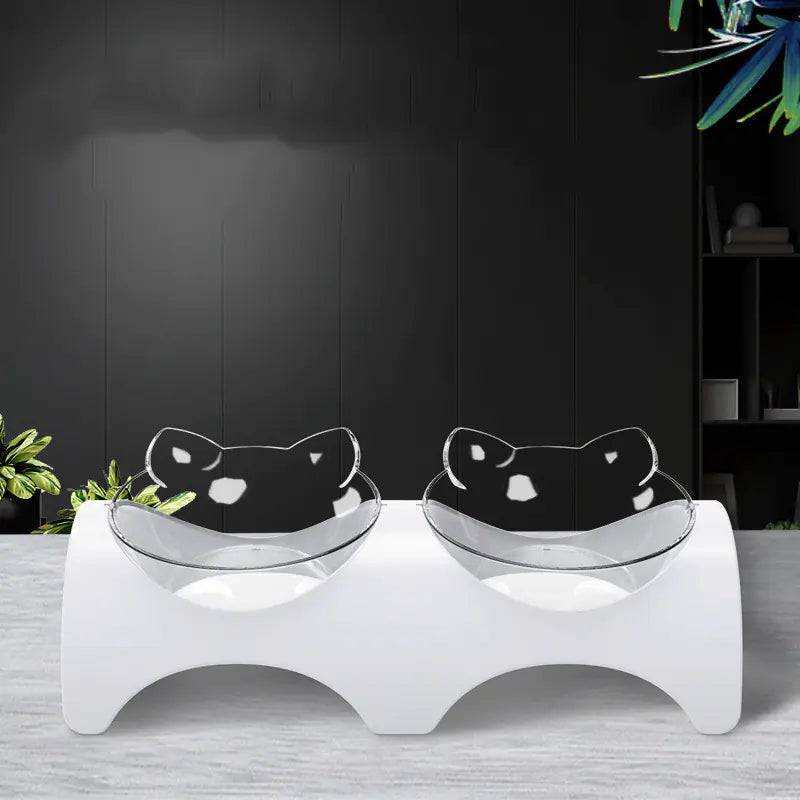 Cat Ears Double Bowl with Automatic Water Dispenser