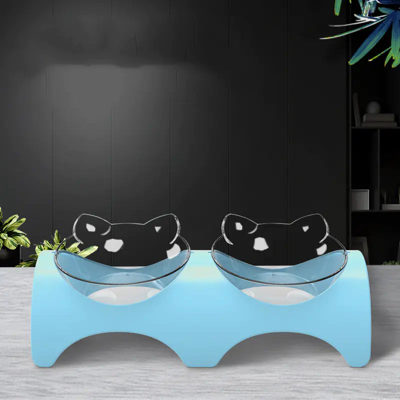 Cat Ears Double Bowl with Automatic Water Dispenser