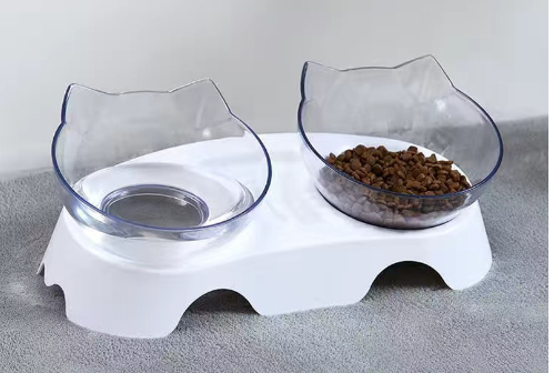 Cat Ears Double Bowl with Automatic Water Dispenser